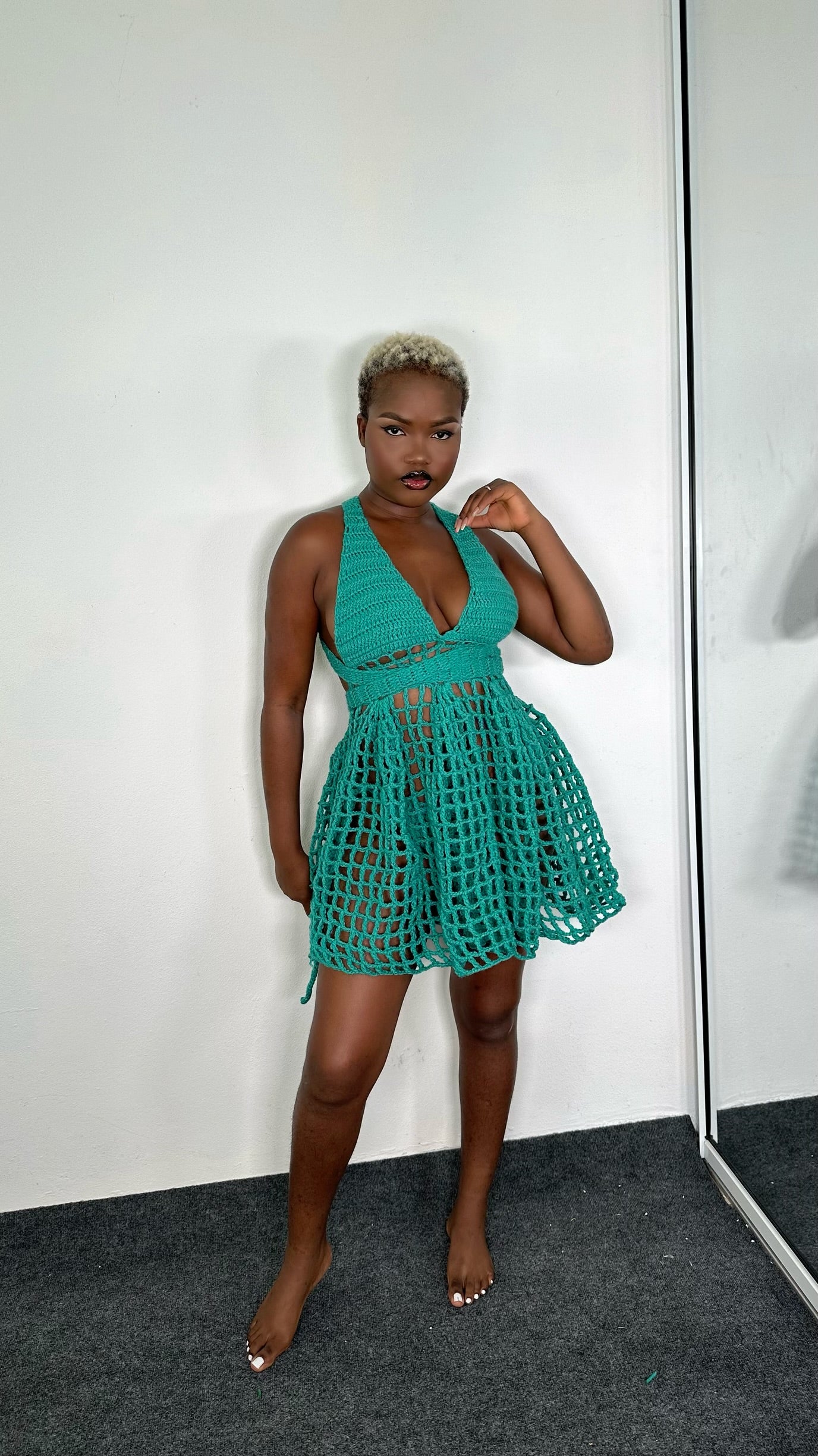 Crochet mesh short dress