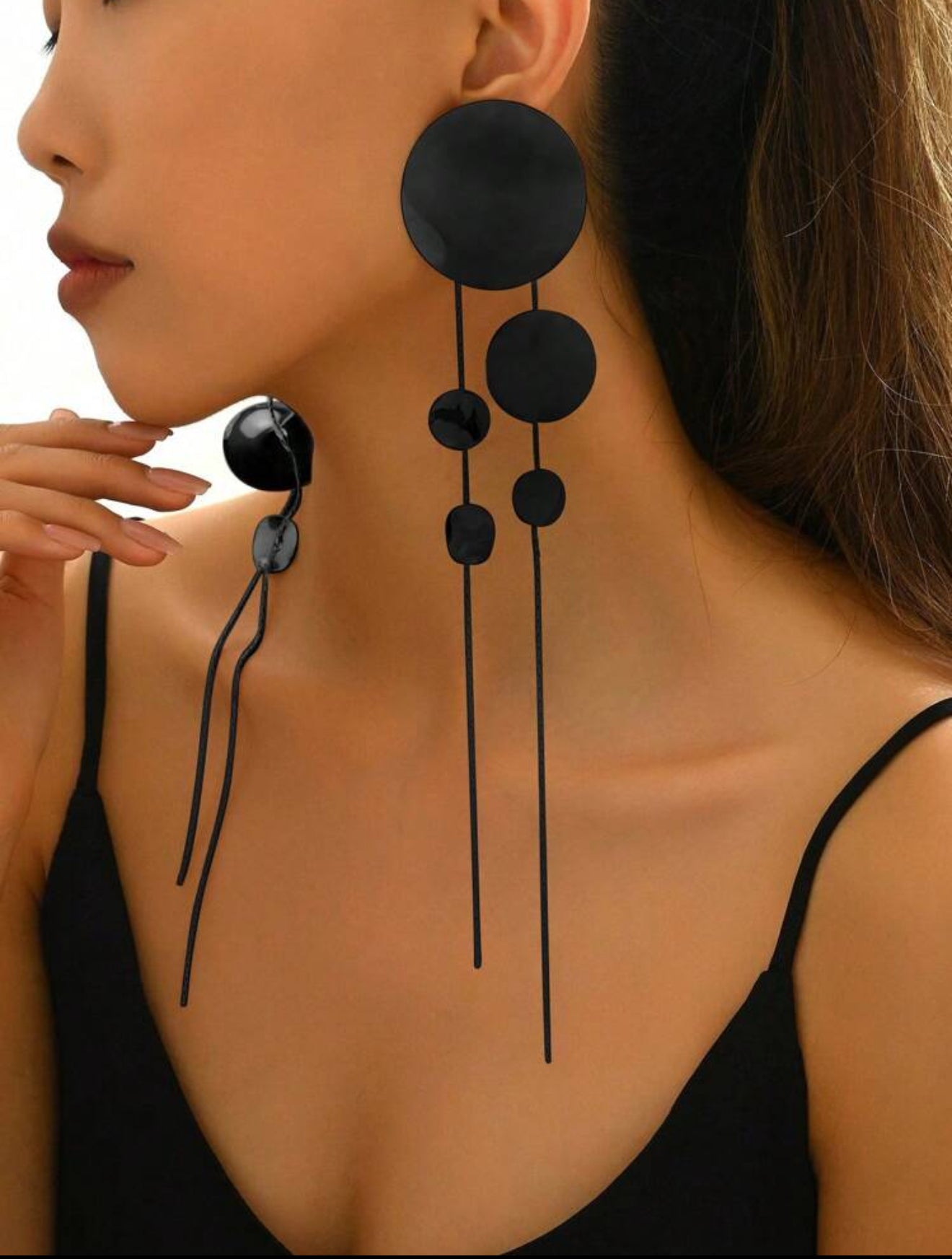 Long smooth round, exaggerated European Fashion earrings