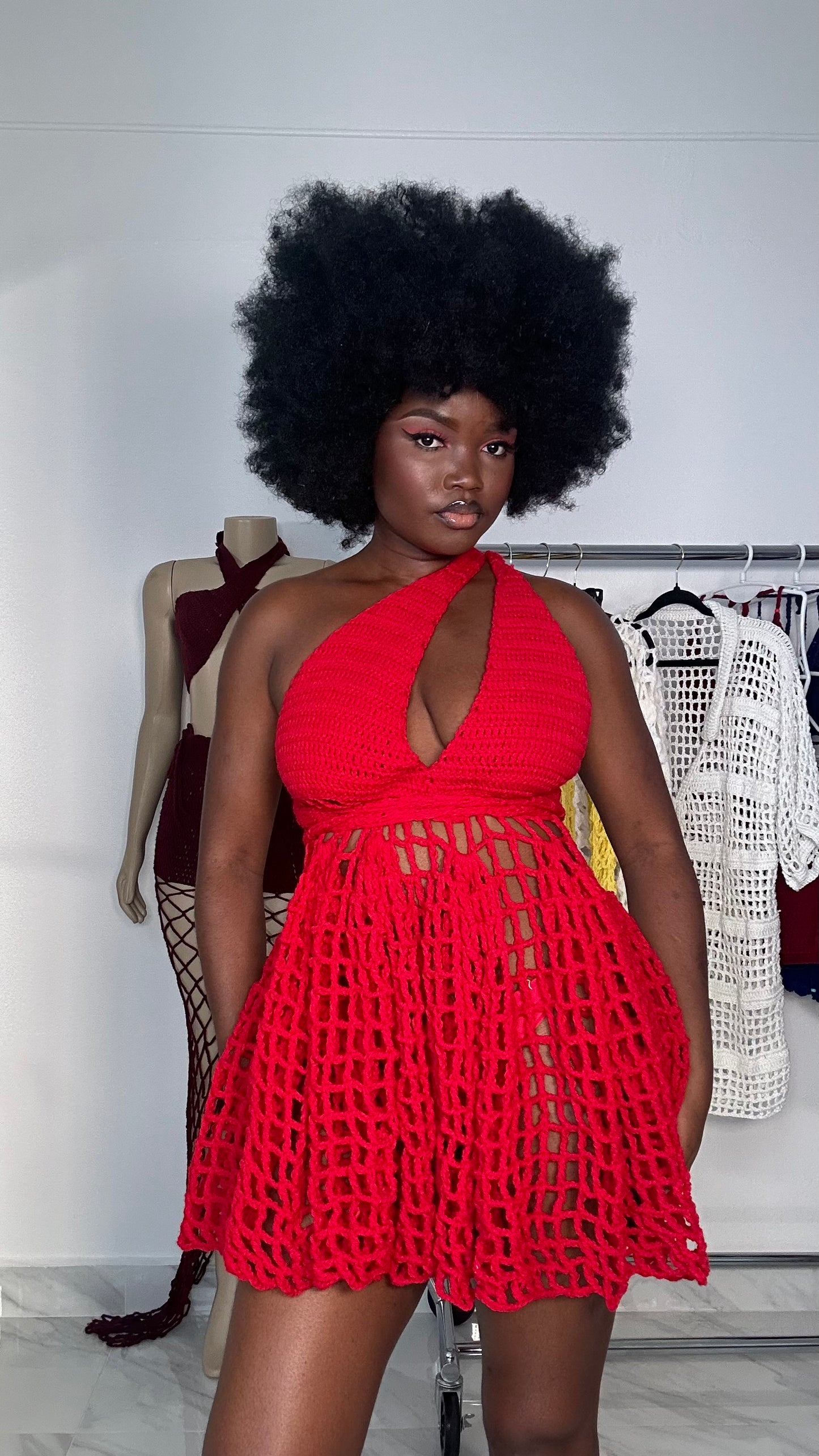 Crochet mesh short dress
