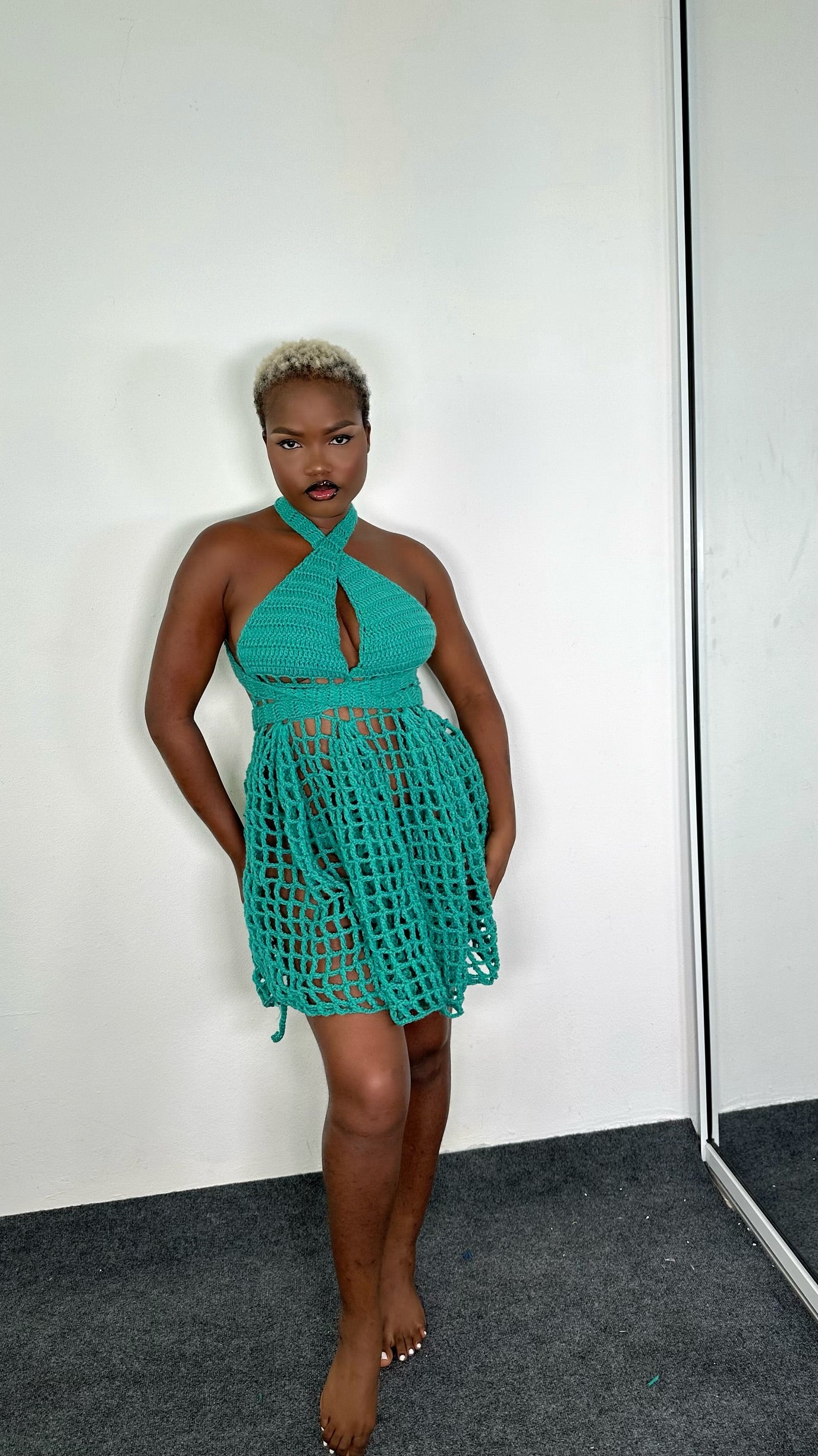 Crochet mesh short dress
