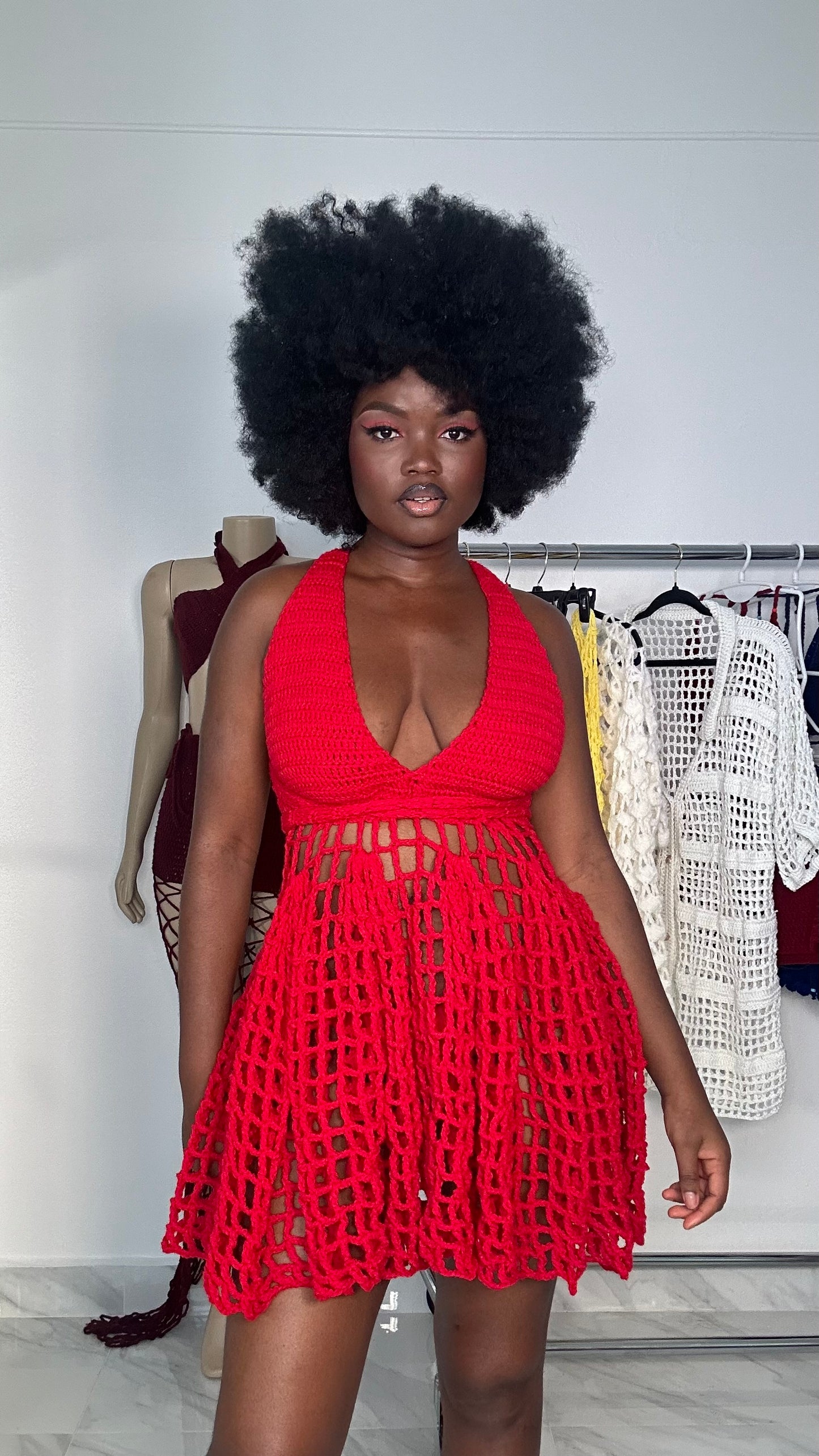 Crochet mesh short dress