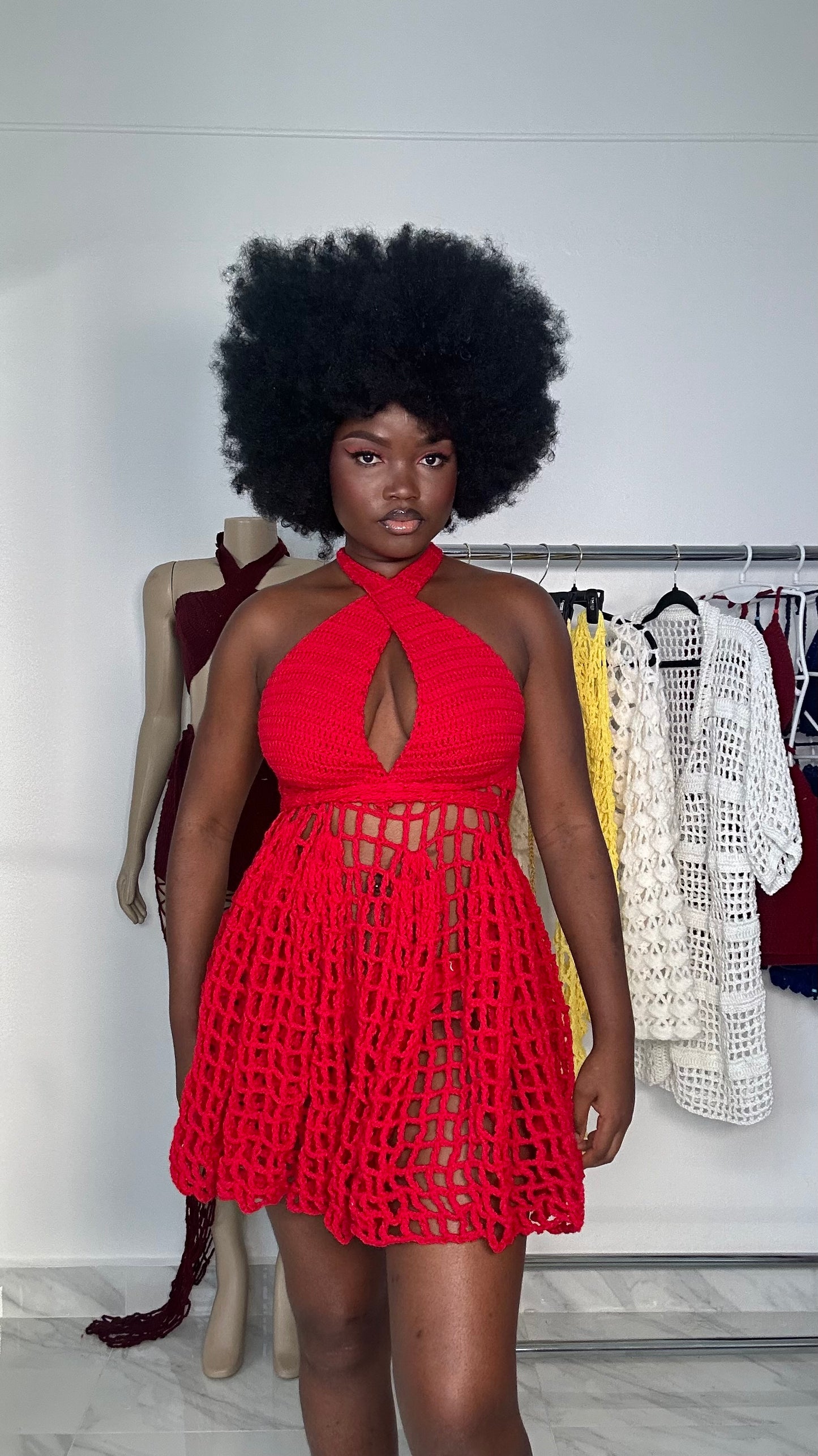 Crochet mesh short dress