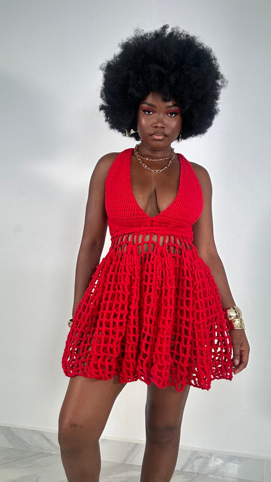Crochet mesh short dress