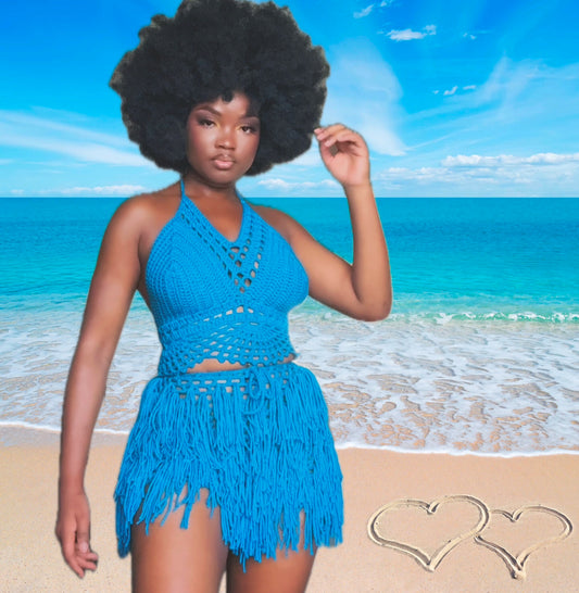 SYDNEY Crochet fringe set (top and shorts as displayed)