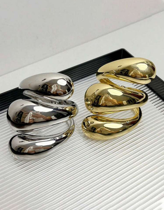 Vintage Geometric Smooth Spiral Water Droplet Opening Bracelet Metal Heavy Cuff Bangle Jewelry For Women New
