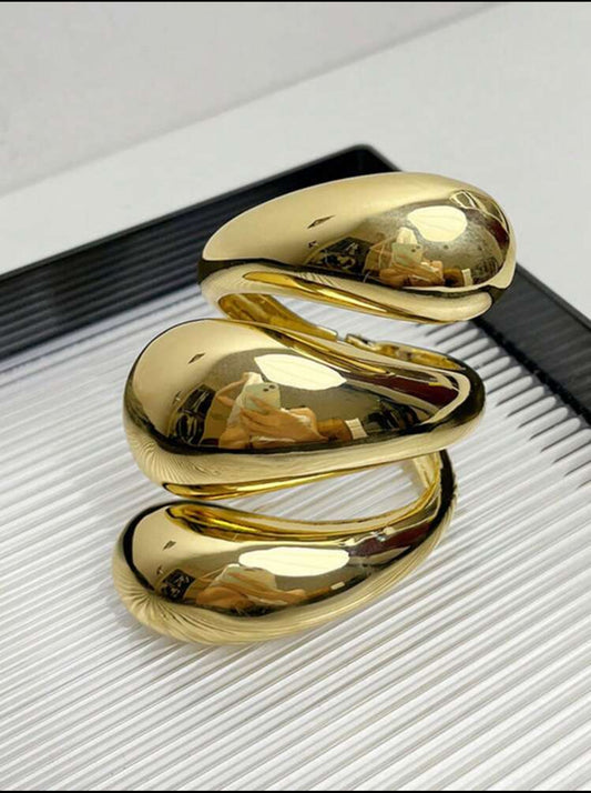 Vintage Geometric Smooth Spiral Water Droplet Opening Bracelet Metal Heavy Cuff Bangle Jewelry For Women New