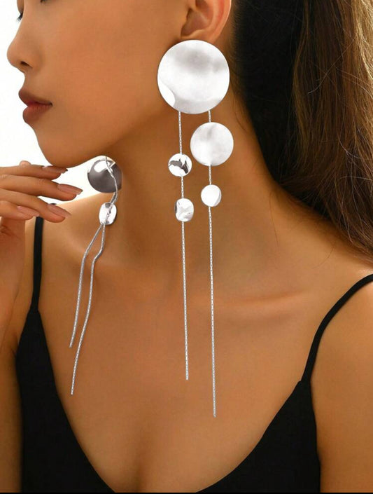 Long smooth round, exaggerated European Fashion earrings